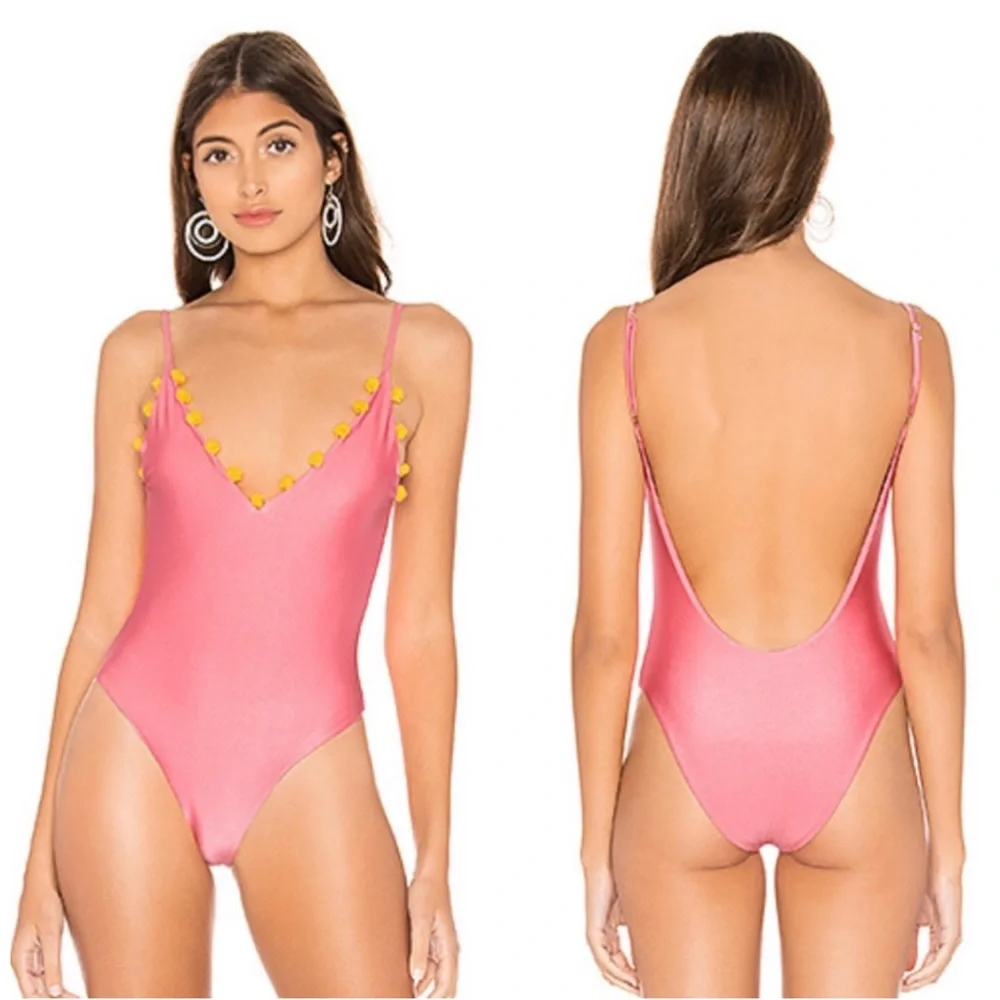 Tularosa Revolve‎ Pom Pom Pink Yellow One Piece Swimsuit Medium